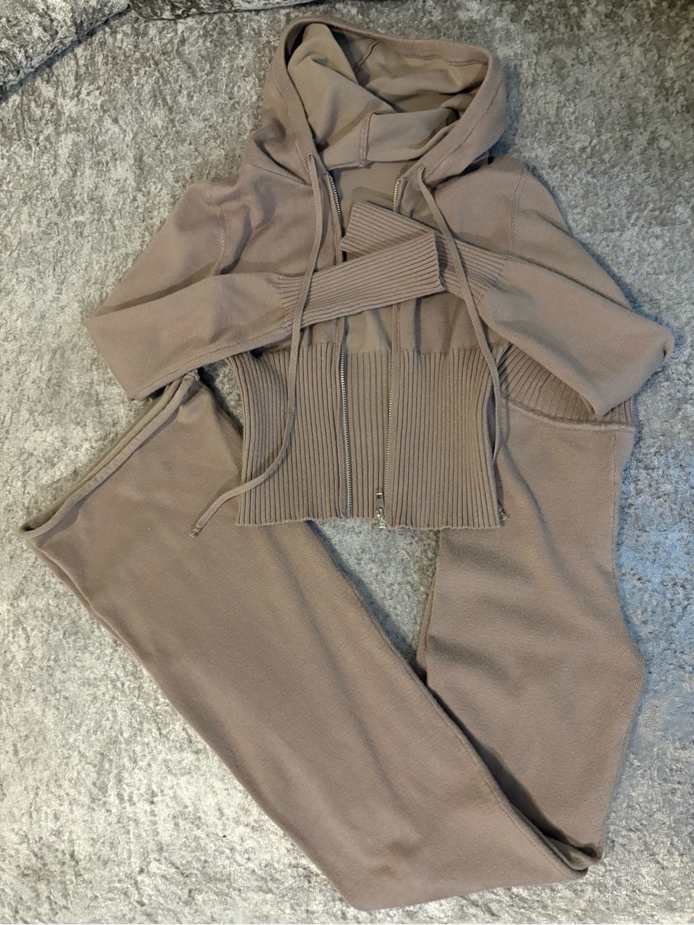 Fashion Nova Taupe Hooded Knit Track Jumpsuit